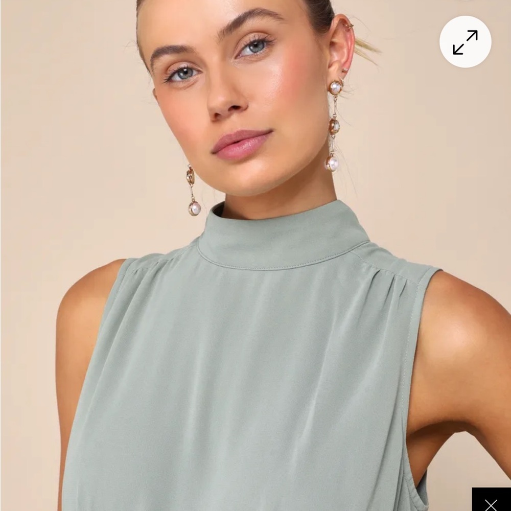 Lulu's Classic Elegance Sage Chiffon Sleeveless Mock Neck Maxi Dress - Picture 3 of 10